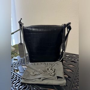 NEW All Saints Evaline Croc Embossed Leather Crossbody Bag